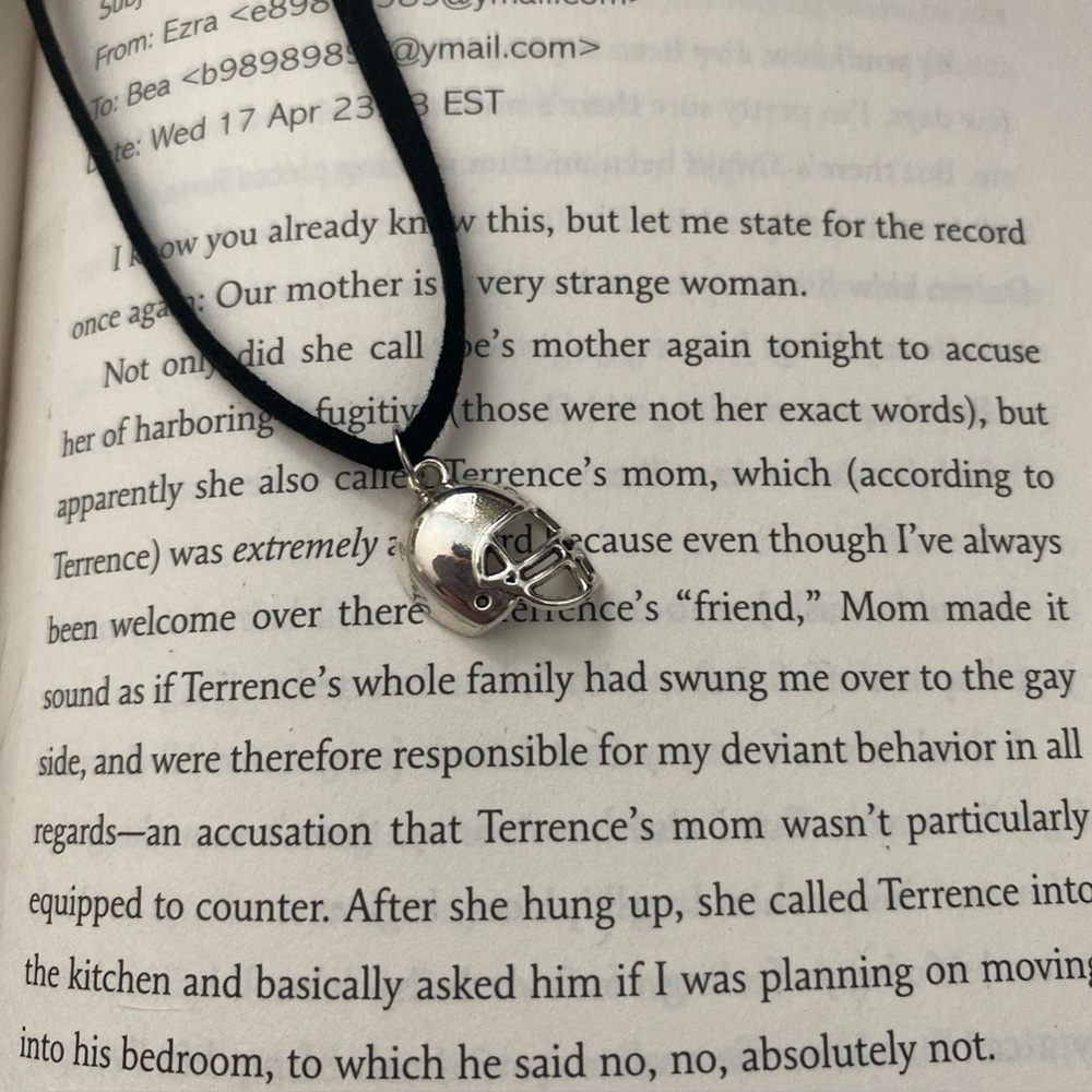 Silver football helmet charm black suede choker sport jewelry / 3 for $15